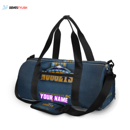 Denver Nuggets Navy Leather Personalized Name Travel Bag Gym Bag