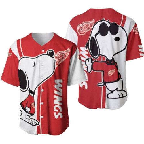 Detroit Red Wings Snoopy Lover Printed Baseball Jersey