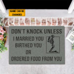 Don’t Knock Unless I Married You Birthed You Or Ordered Food From You Personalized Doormat, Gift For Jesus Lovers, Friends, Skull Doormat, Customize Your Name