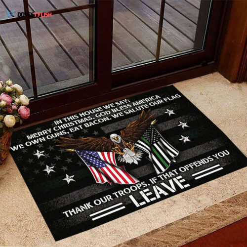 Eagle In This House We Say Merry Christmas Doormat USA Thin Thin Flag Christmas Gift For Vet