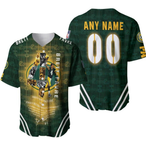 Green Bay Packers Brett Favbre 4 Retirement Ceremony Designed Allover Gift With Custom Name Number For Packers Fans Baseball Jersey