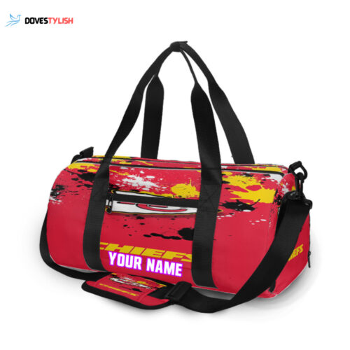 Kansas City Chiefs Emblem Brush Personalized Name Travel Bag Gym Bag