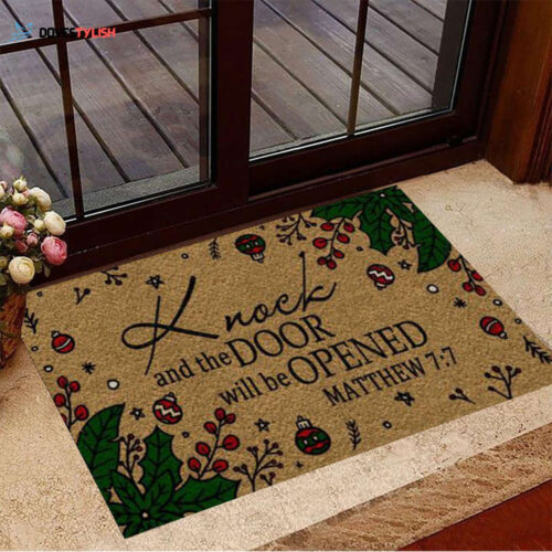 Knock And The Door Will Be Opened Matthew Doormat Christmas Welcome Mat New Home Presents