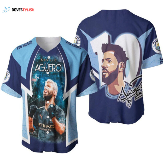 Kun Aguero 10 Champion Moment Manchester City Team Designed Allover Gift For Aguero Fans Baseball Jersey