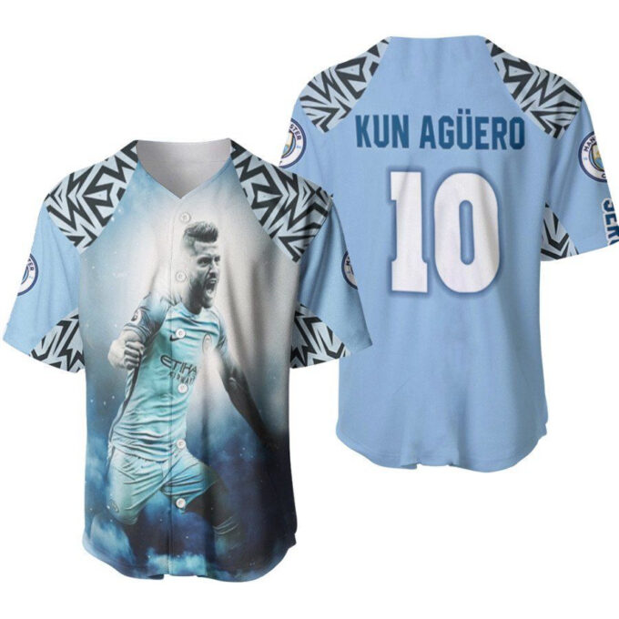 Kun Aguero 10 Running For Goal Best Player Manchester City Designed Allover Gift For Aguero Fans Baseball Jersey