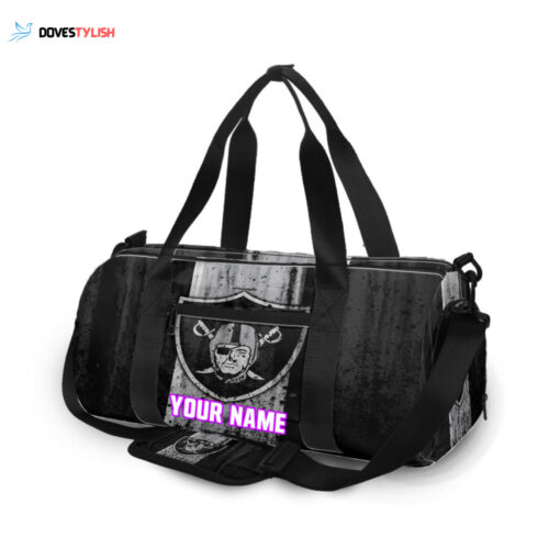 Las Vegas Raiders Logo Art Grunge Personalized Name Travel Bag Gym Bag