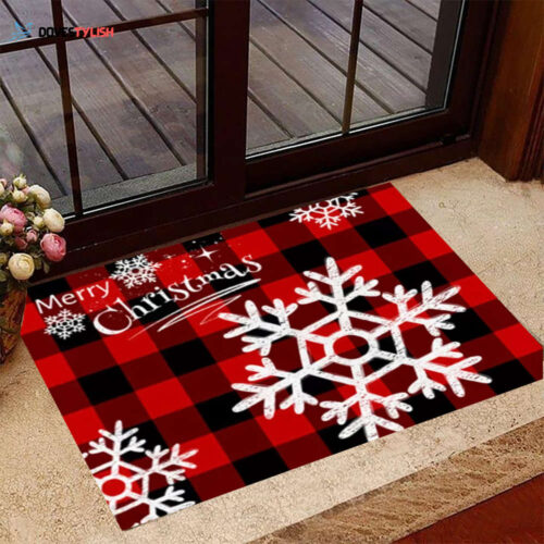 Merry Christmas Snowflake Doormat Buffalo Plaid Happy Holidays Doormat Decorating