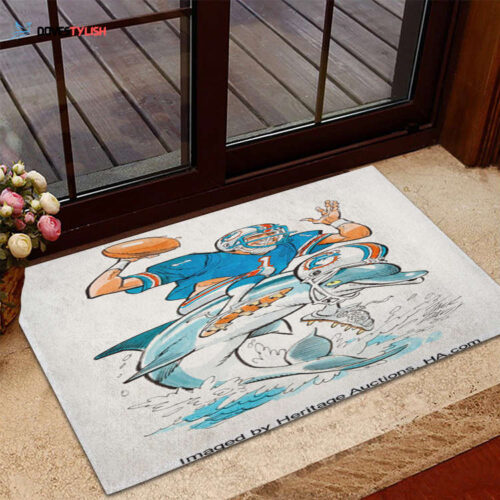 Miami Dolphins Jack Davis Foldable Doormat Indoor Outdoor Welcome Mat Home Decor