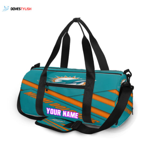 Miami Dolphins Logo Pattern 3 Personalized Name Travel Bag Gym Bag
