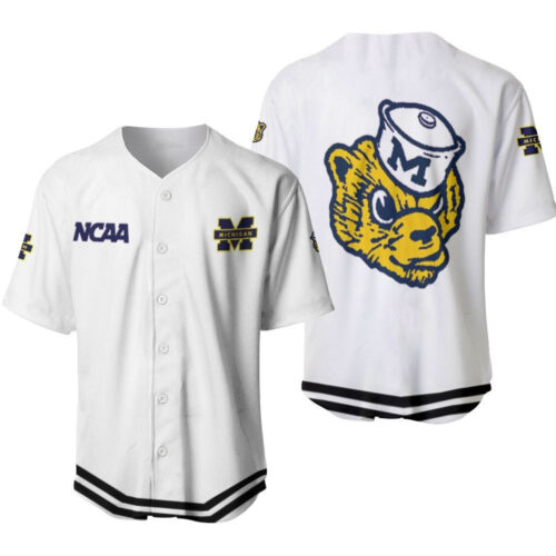 Michigan Wolverines Classic White With Mascot Gift For Michigan Wolverines Fans Baseball Jersey