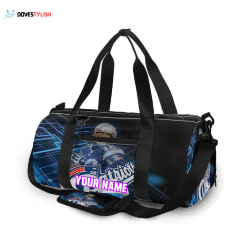 New England Patriots Tom Brady Blue Light Personalized Name Travel Bag Gym Bag