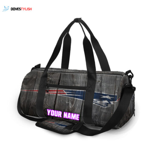New England Patriots Wood Background Personalized Name Travel Bag Gym Bag