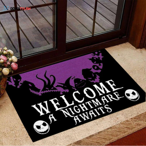 Nightmare Before Christmas Doormat Welcome The Nightmare Await Halloween Doormat Merch
