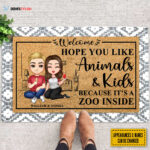 Personalized Couple New Home Doormat, Hope You Like Animals & Kids Personalized Doormat, Couple Family Decoration