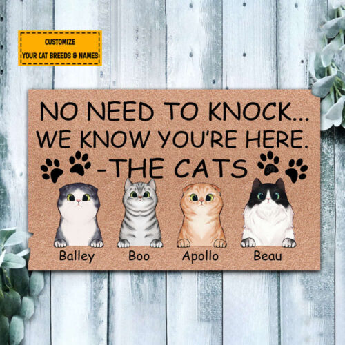 Personalized Name And Art No Need To Knock We Know You’Re Here Doormat, Meowy Mom Doormat, Cat Home Decoration