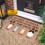 Personalized Name And Art No Need To Knock We Know You’Re Here Doormat, Meowy Mom Doormat, Cat Home Decoration