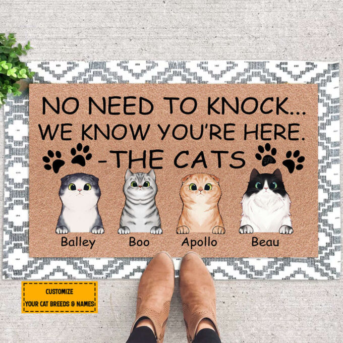 Personalized Name And Art No Need To Knock We Know You’Re Here Doormat, Meowy Mom Doormat, Cat Home Decoration