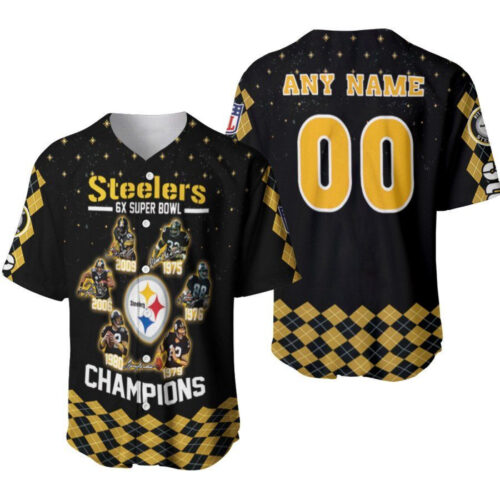 Pittsburgh Steelers 6 Times Champions Legends Team Designed Allover Gift With Custom Name Number For Steelers Fans Baseball Jersey