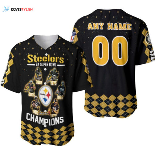 Pittsburgh Steelers 6 Times Champions Legends Team Designed Allover Gift With Custom Name Number For Steelers Fans Baseball Jersey