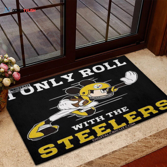 Pittsburgh Steelers Mickey I Only Roll Foldable Doormat Indoor Outdoor Welcome Mat Home Decor