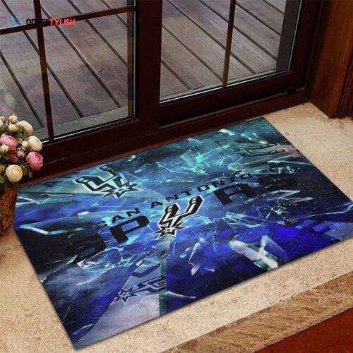 San Antonio Spurs Crack Glass Blue Foldable Doormat Indoor Outdoor Welcome Mat Home Decor