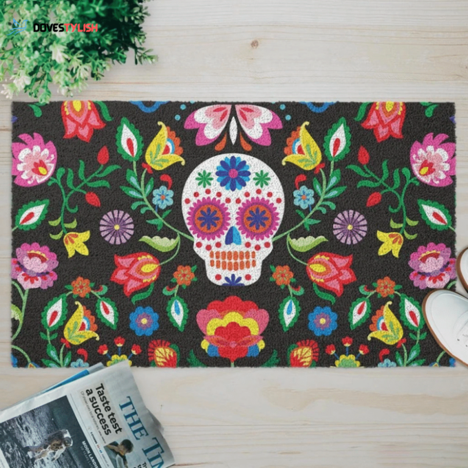 Skull Floral Colorful Easy Clean Welcome DoorMat | Felt And Rubber | Home Decor 2024