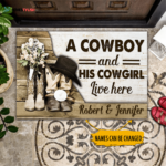 Tmarc Tee A Cowboy And His Cowgirl Live Here Personalized Doormat Welcome Mat, Best Gift For Home Decoration