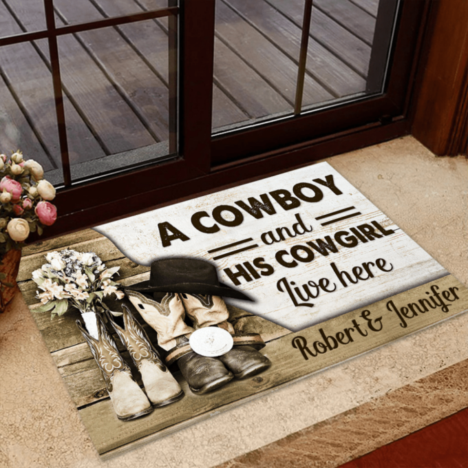 Tmarc Tee A Cowboy And His Cowgirl Live Here Personalized Doormat Welcome Mat, Best Gift For Home Decoration