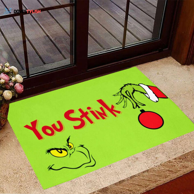 You Stink Green Hand Christmas Doormat Funny Holiday Christmas Welcome Mat