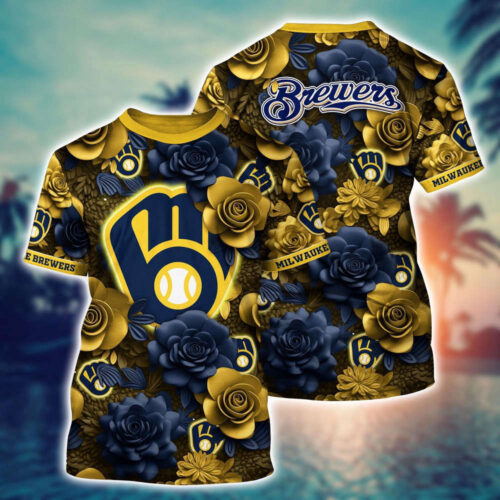 MLB Milwaukee Brewers 3D T-Shirt Tropical Trends For Fans Sports