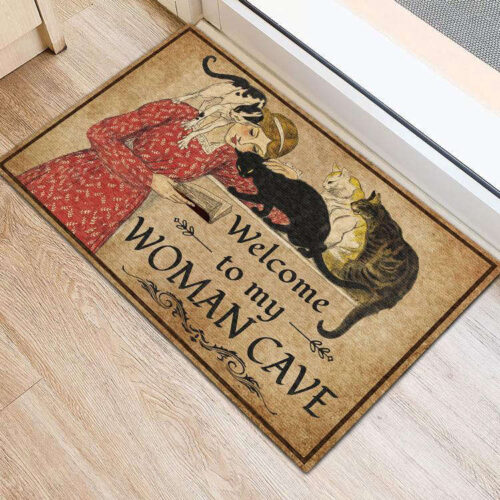 Welcome To My Woman Cave Reading With Cats Doormat