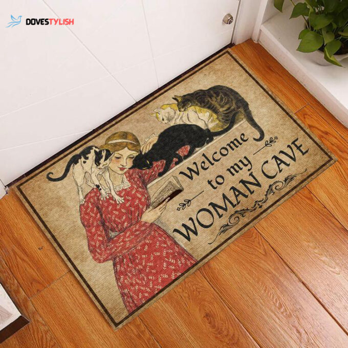 Welcome To My Woman Cave Reading With Cats Doormat