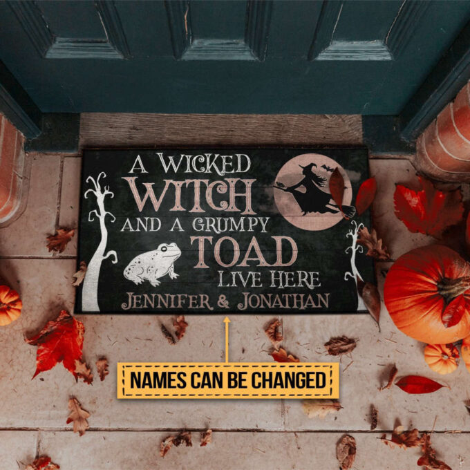 A WICKED WITCH AND A GRUMPY TOAD CUSTOMIZABLE DOORMAT