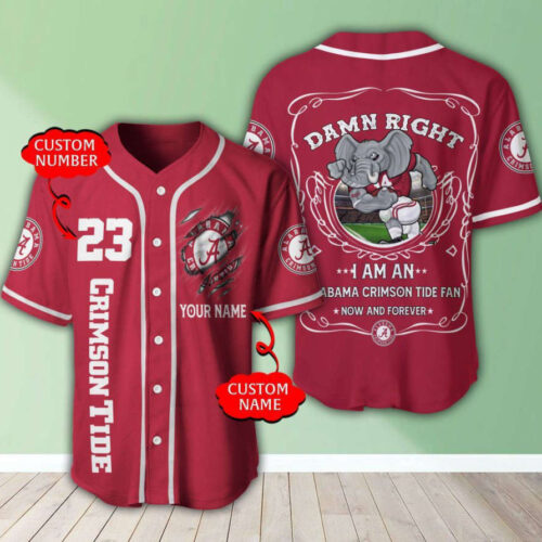 Alabama Crimson Tide Personalized Baseball Jersey Gift for Men Dad