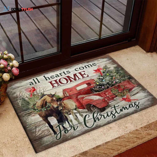 All Hearts Come Home For Christmas Horse Doormat Welcome Mat House Warming Gift Home Decor Funny Doormat Gift Idea