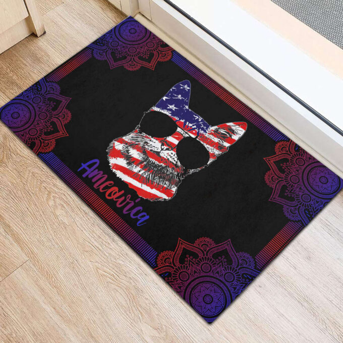 Ameowica Cat American Flag Patriot Doormat HN