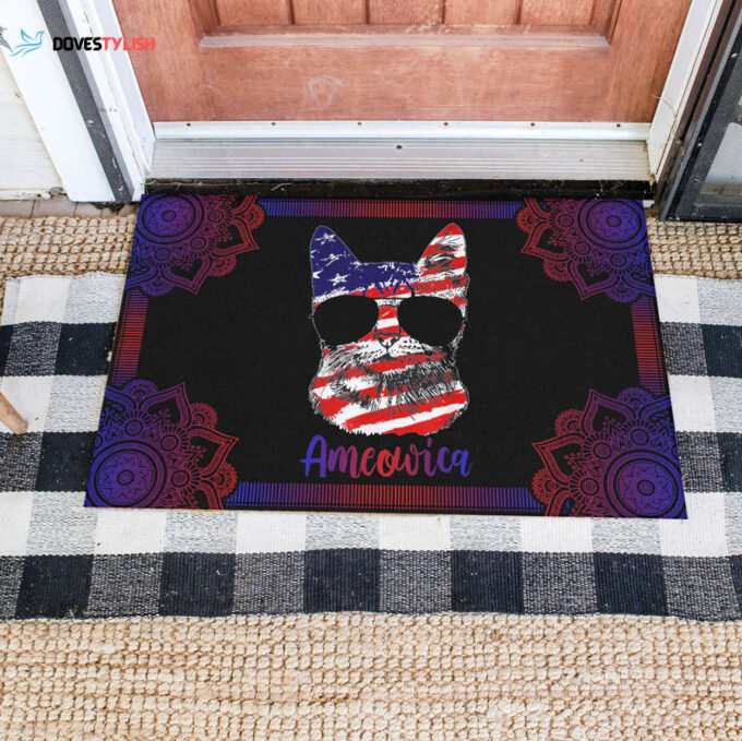 Ameowica Cat American Flag Patriot Doormat HN