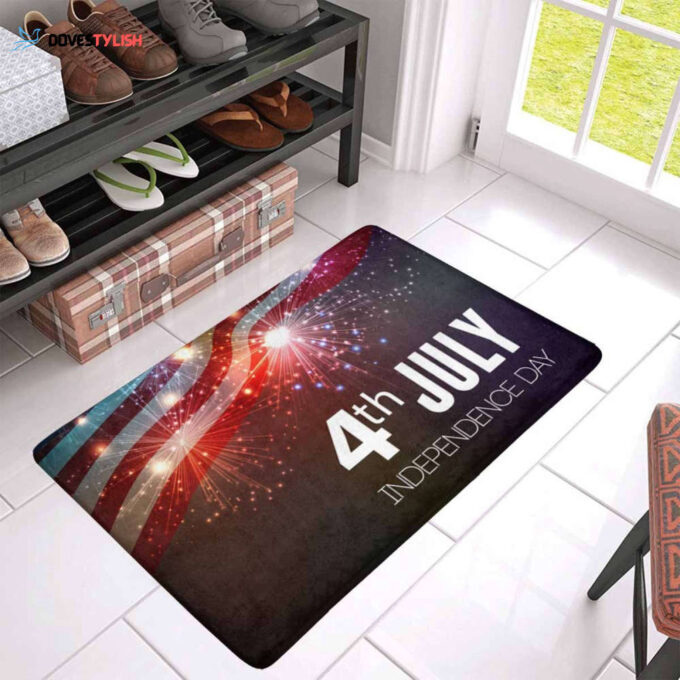 American Flag and Fireworks Easy Clean Welcome DoorMat