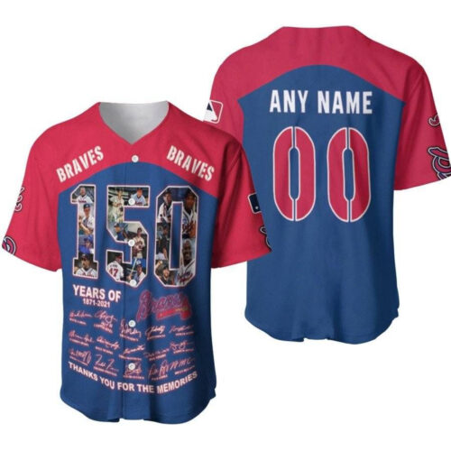 Atlanta Braves 150 Years Of Braves Thank You For The Memories Signatures Designed Allover Gift With Custom Name Number For Braves Fans Baseball Jersey Gift for Men Dad