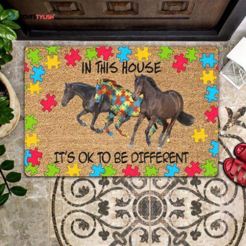 Autism Horse In This House Easy Clean Welcome DoorMat