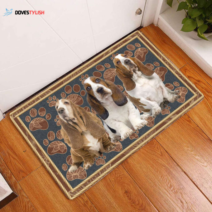 Basset Hound Floral Paw – Dog Doormat Welcome Mat House Warming Gift Home Decor Gift for Dog Lovers Funny Doormat Gift Idea