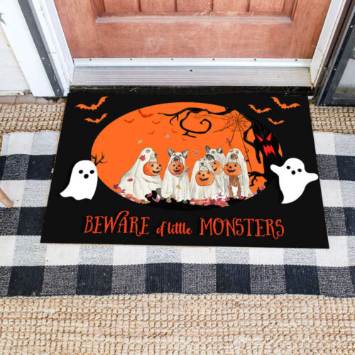 Be Ware of Little Monsters Doormat Halloween Ghost Dogs Doormat Halloween Home Decor, Halloween Gift Idea, Ghost Gift Idea, Dog Halloween Gift Design HN