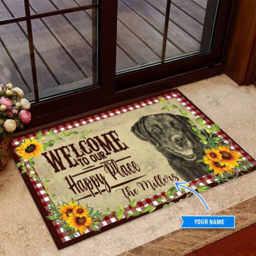 Black Labrador Happy Place Personalized Doormat