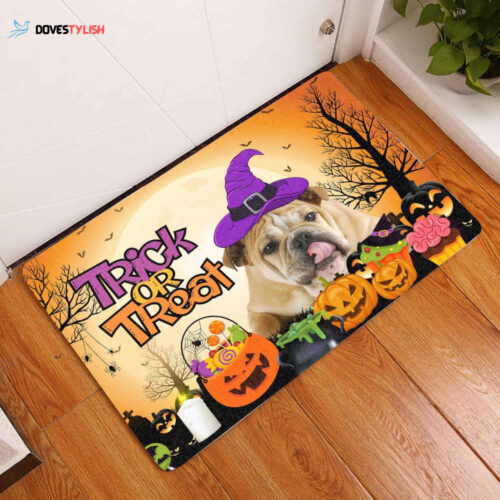 Bull Terrier Halloween Trick Or Treat Dog Doormat Home Decor 2024