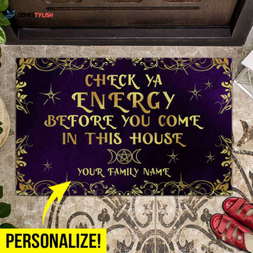 Check Ya Energy – Witch Personalized Doormat Halloween gift Decor Idea Doormat