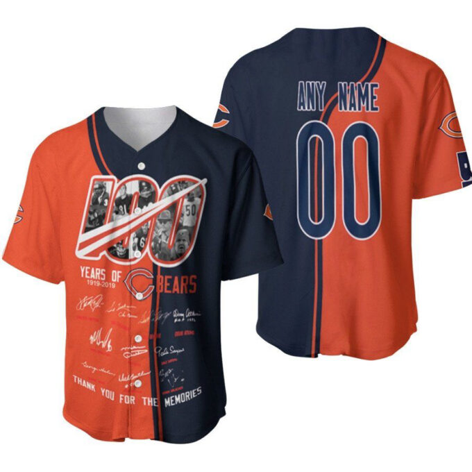 Chicago Bears 100 Years Of Bears Thank You For The Memories Signed Designed Allover Gift With Custom Name Number For Bears Fans Baseball Jersey