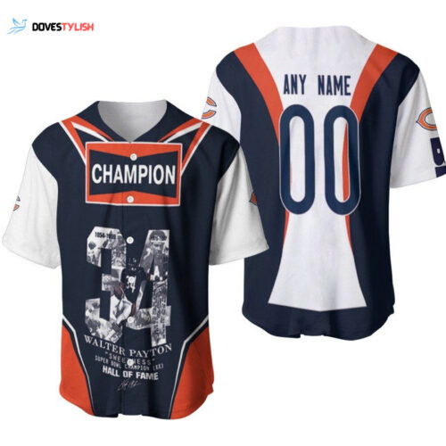 Chicago Bears Champion Walter Payton 34 Hall Of Fame Designed Allover Gift With Custom Name Number For Bears Fans Baseball Jersey
