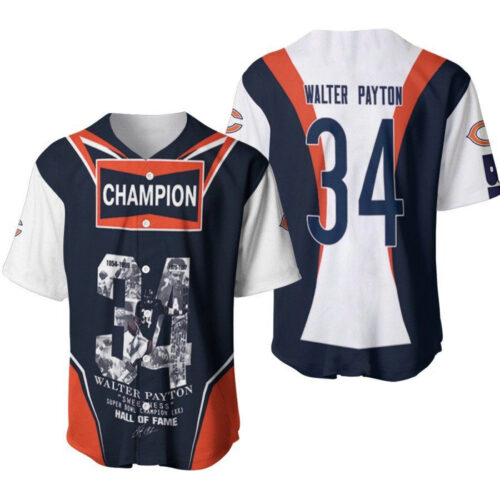 Chicago Bears Champion Walter Payton 34 Hall Of Fame Signature Designed Allover Gift For Bears Fans Baseball Jersey