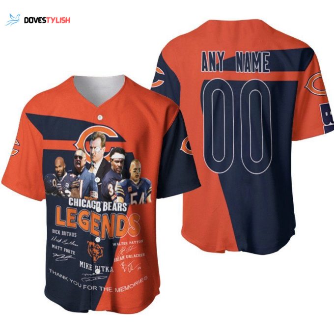 Chicago Bears Legends Thank You For The Memories Coach And Best Player Designed Allover Gift With Custom Name Number For Bears Fans Baseball Jersey Gift for Men Dad