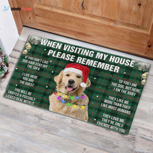 Christmas Please Remember Golden Retriever Dog’s House Rules Doormat Floor Rug Housewarming Home Living Home Decor Funny Doormat Gift Idea